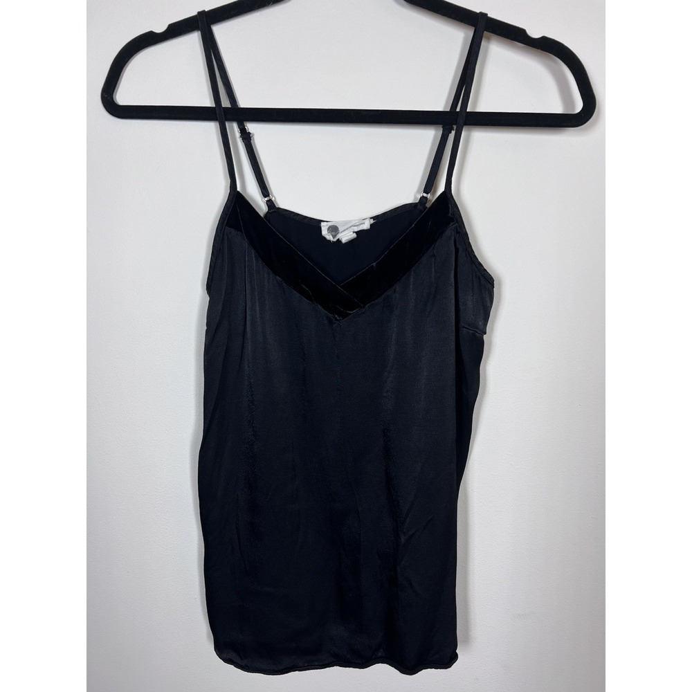 Floreat Anthropologie Black Satin Velvet Trim Cami Tank Top XS Y2K